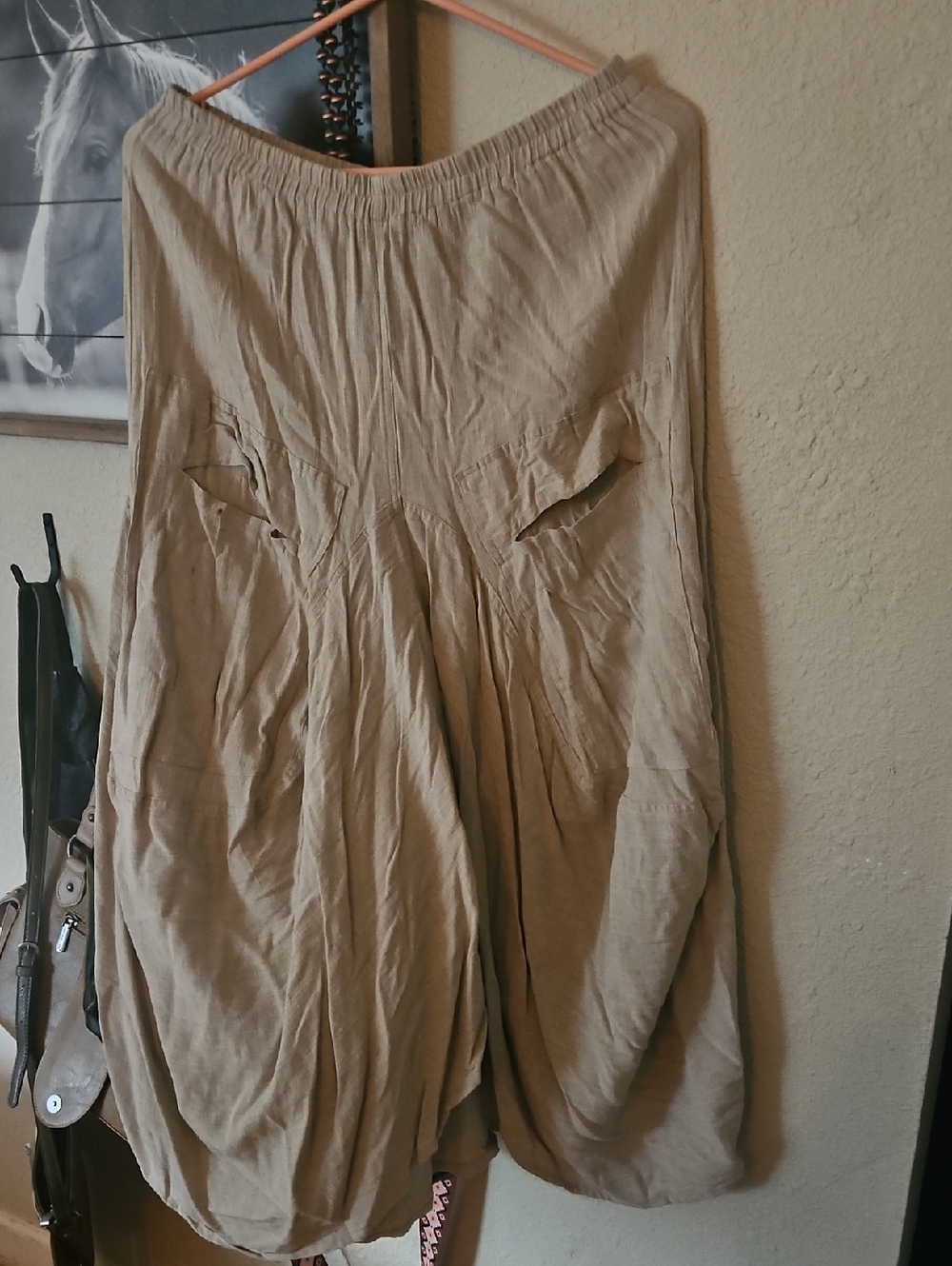 Hannah Beige Wide-Leg Balloon Linen Skirt Maxi